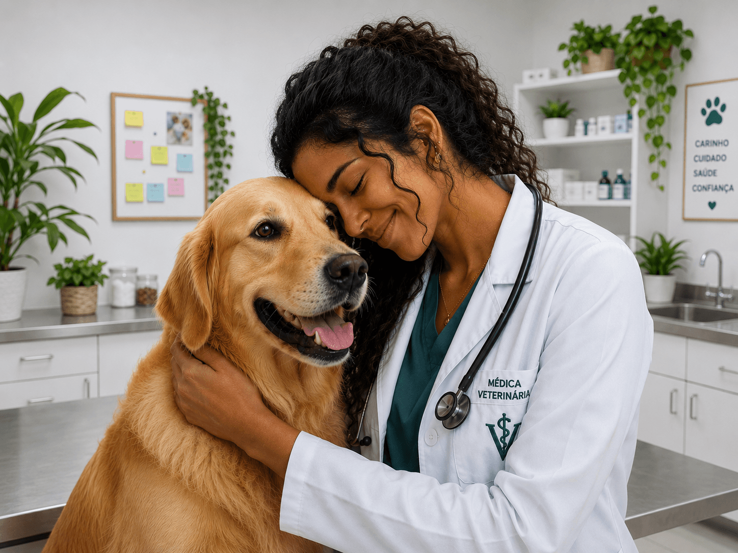 Veterinária com cachorro
