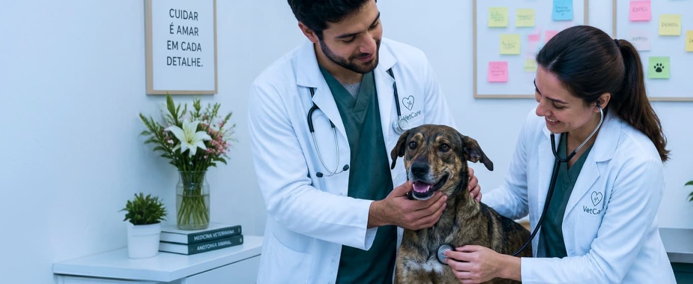 Equipe veterinária com cachorro
